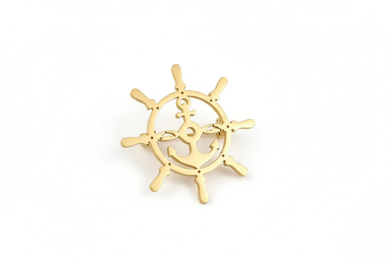18K vergulde roer- & ankerbroche