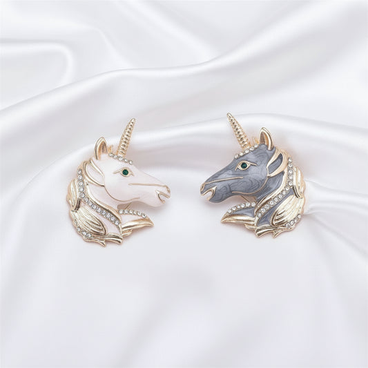 Gold Unicorn Brooch with Blue Rhinestones